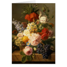 Stilleben med blommor och frukt, 1827 hälsnings kort