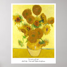 Stilleben - vas med femton solrosor Van Gogh Affisch