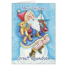 Stor- sonsonjulkort med gulliga Santa och