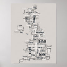 Storbritannien UK stadstext kartlägger Posters