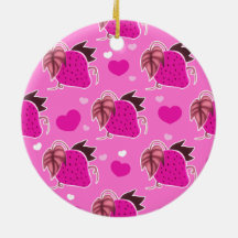 Strawberries and Hearts Pink Pattern Christmas Ornament