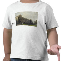 Sts John högskola som ses från trädgården, illustr T Shirts