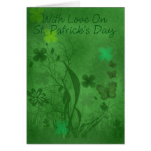 Sts Patrick dagkort med blommor och shamrocken,
