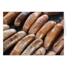 Suasages på grillfest hälsningskort
