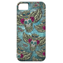 Sugar skull owl pattern in blue pink and yellow. casemate fodral