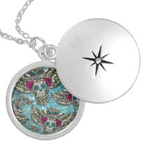 Sugar skull owl pattern in blue pink and yellow. halsband
