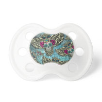 Sugar skull owl pattern in blue pink and yellow. pacifiers