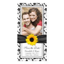 Sunflower Black Floral Ribbon Wedding Save Date fotokort