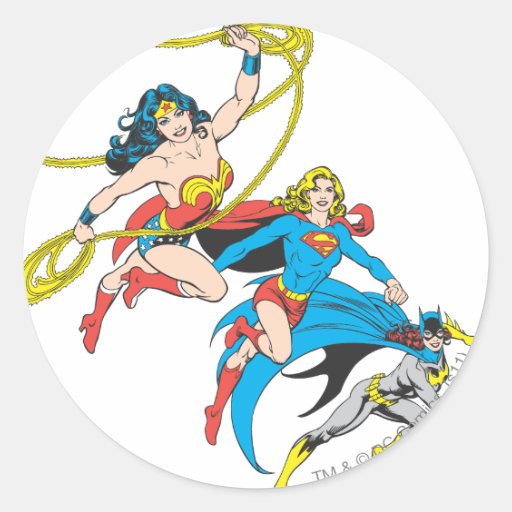 Superheroines hoppar klistermärken
