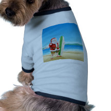 Surfa Santa på stranden Hund T-shirts
