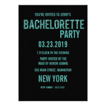 Svart Bachelorette för Aquaglittertypografi inbjud