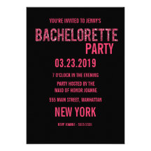 Svart Bachelorette för rosaglittertypografi inbjud