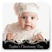 Svart Christening för vitbabyfoto Inbjudan