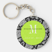 Svart damastast limefruktMonogram som gifta sig Ke Nyckel Ring
