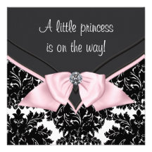 Svart damastast rosapilbågePrincess baby shower Anpassade Tillkännagivande