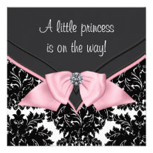Svart damastast rosapilbågePrincess baby shower Skräddarsydda Inbjudan