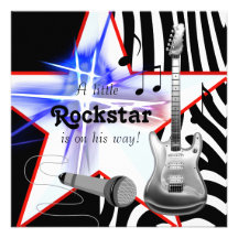 Svart dusch för blåttsebraRockstar pojke Kort För Inbjudningar