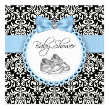 Svart elegant och blåttdamastbaby shower personliga tillkännagivanden