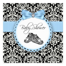 Svart elegant och blåttdamastbaby shower anpassningsbara inbjudningskort