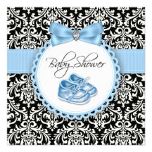 Svart elegant och blåttdamastbaby shower inbjudningar