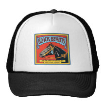 Svart etikett för skönhetvintagelåda - häst trucker keps