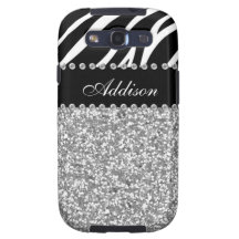 Svart fodral för glitterzebra tryckRhinestone flic Galaxy S3 Cases
