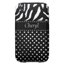 Svart för iphone case för sebrapolka dotspersonlig iPhone 3 tough fodral