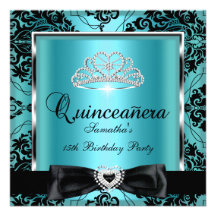 Svart för silver Quinceanera för 15th partykricka  Anpassade Inbjudan