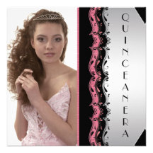 Svart foto Quinceanera för rosor Anpassningsbara Tillkännagivanden
