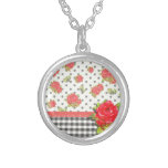 Svart Gingham med röd ros & pricker Skräddarsydda Halsband