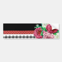 Svart Gingham och blommor Bildekal