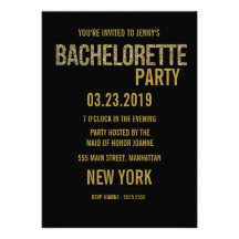 Svart guld- glittertypografiBachelorette inbjudan