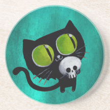Svart Halloween katt med skallen Glasunderlägg