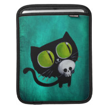 Svart Halloween katt med skallen iPad Sleeve