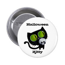 Svart Halloween katt med skallen Knapp Med Nål