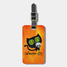 Svart Halloween katt med skallen Bagage Lappar För Väskor