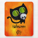 Svart Halloween katt med skallen Mus Matta