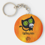 Svart Halloween katt med skallen Nyckel Ring