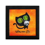Svart Halloween katt med skallen Prydnadslåda