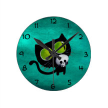Svart Halloween katt med skallen Väggklockor