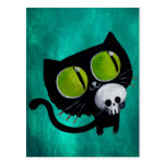 Svart Halloween katt med skallen Vykort