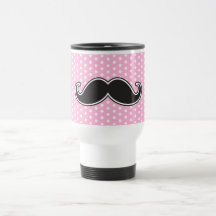 Svart handlebarmustasch på flickaktigt rosa polka  kaffe muggar