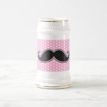 Svart handlebarmustasch på flickaktigt rosa polka  muggar