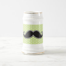 Svart handlebarmustasch på limefruktgröntpolka dot mugg