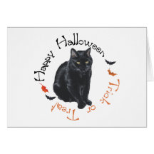Svart katthappy halloween hälsningskort