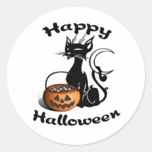 Svart katthappy halloween klistermärke