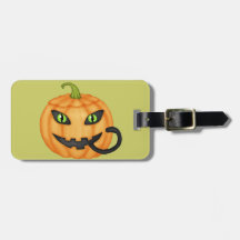 Svart kattnederlag i märkre för pumpaHalloween bag Bagage Etiketter