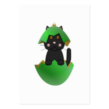 Svart kattunge i en grön julprydnad visitkort mallar