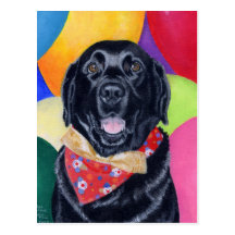 Svart Labrador lycklig Birthay målning Vykort