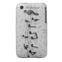 Svart och grå musik noter för personlig iPhone 3 Case-Mate cases